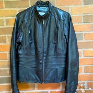 Calvin Klein black leather Moto jacket Size M.